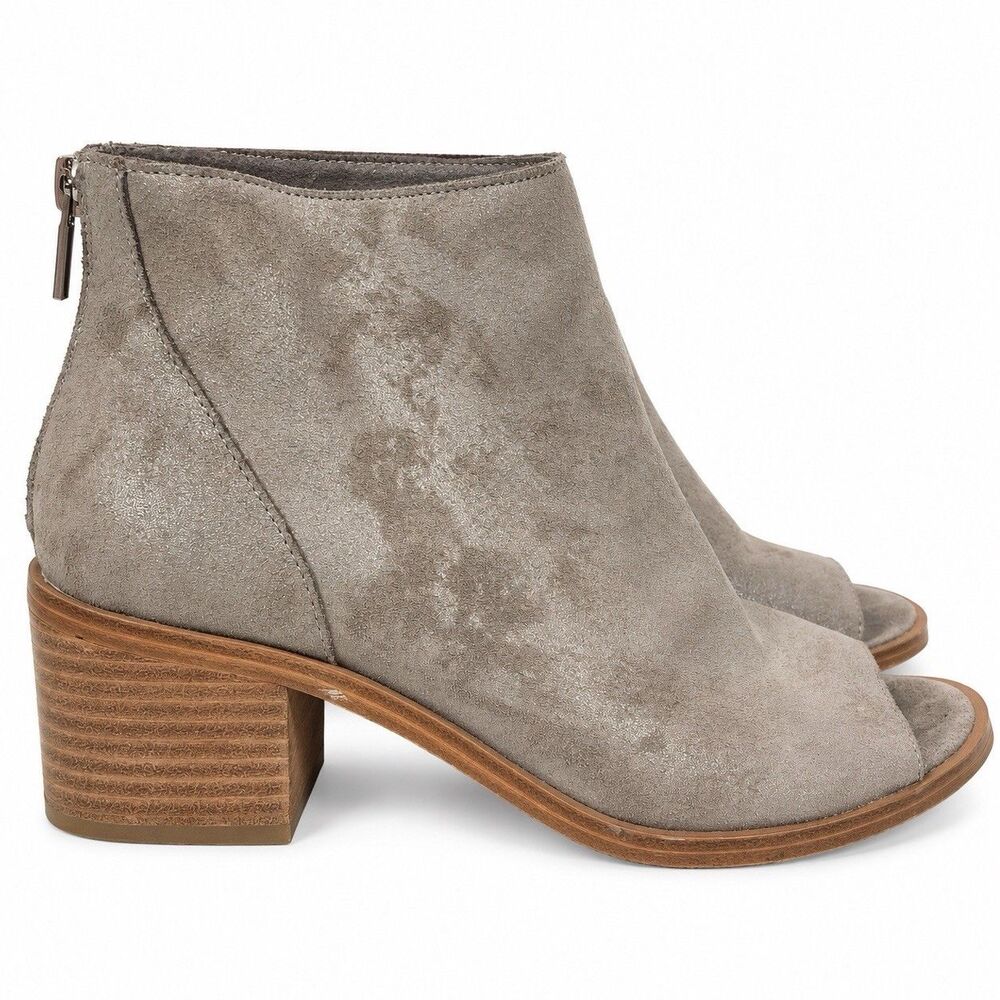 Sole Society Womens 8.5 Gray Metallic Suede Peep Toe Booties Block Heel Zip